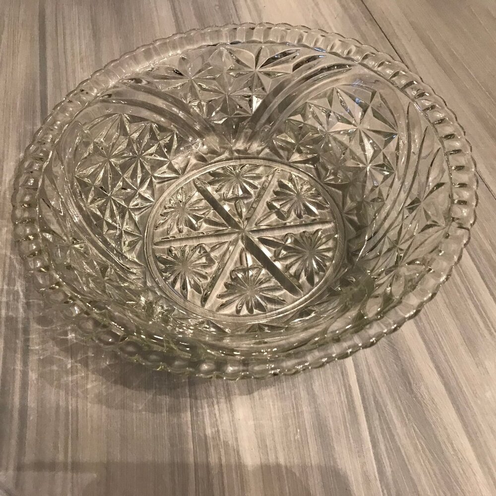 Cut Glass Serving Bowl Star Pattern